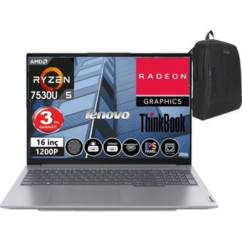 Lenovo Thinkbook 15 Gen 4 TB21DJ00GATX15 Dahili AMD Radeon RX Vega 7 AMD Ryzen 5 7530U 16 GB Ram 2 TB SSD 16 inç Full HD Windows 11 Home Laptop + WeblegelsinÇanta