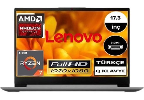 Lenovo IdeaPad 3 17ALC6 82KV00EYTX Dahili AMD Radeon RX Vega 8 AMD Ryzen 7 5700U 12 GB Ram 512 GB SSD 17.3 inç Full HD FreeDos Laptop