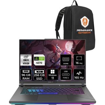 Asus ROG Strix G16 N3038P416 Harici GeForce RTX 4070 Intel Core i9 14900HX 96 GB Ram 256 GB SSD 16 inç Full HD Windows 11 Pro Oyuncu Laptop + PER4 Çanta