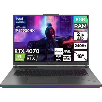 Asus ROG Strix G18 G814JIR-N6002 BT15 Harici GeForce RTX 4070 Intel Core i9 14900HX 8 GB Ram 2 TB SSD 18 inç Full HD FreeDos Oyuncu Laptop