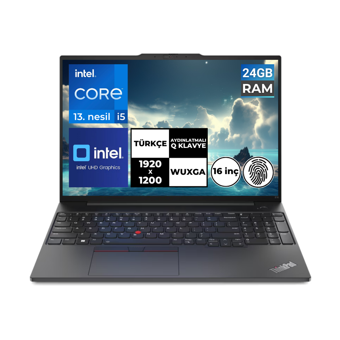 Lenovo Thinkpad E16 Gen 1 21JN0008TXBT2 Dahili Intel Iris Xe Graphics Eligible Intel Core i5 1335U 24 GB Ram 256 GB SSD 16 inç Full HD FreeDos Laptop