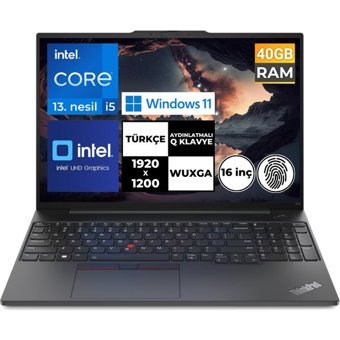 Lenovo Thinkpad E16 Gen 1 21JN0005TX BT35 Dahili Intel Iris Xe Graphics Eligible Intel Core i5 1335U 40 GB Ram 256 GB SSD 16 inç Full HD Windows 11 Pro Laptop