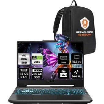 Asus TUF Gaming F15 HN030P341 Harici GeForce RTX 2050 Intel Core i5 11400H 48 GB Ram 256 GB SSD 15.6 inç Full HD FreeDos Oyuncu Laptop + PER4 Çanta