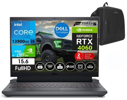 Dell G15 5530 55302401017010 Harici GeForce RTX 4060 Intel Core i9 13900HX 16 GB DDR5 Ram 512 GB SSD 15.6 inç Full HD Windows 11 Home Oyuncu Laptop + Çanta