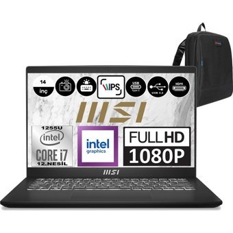 MSI Modern 14 C12MO1039XTRH01 Dahili Intel Iris Xe Graphics Eligible Intel Core i7 1255U 16 GB Ram 512 GB SSD 14 inç Full HD Windows 11 Home Laptop + Zetta Çanta