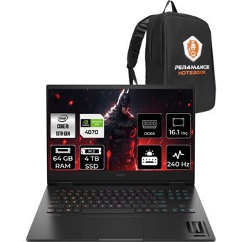 HP Omen 16 WF0007NT 7Q7W3EAPN372 Harici GeForce RTX 4070 Intel Core i9 13900HX 64 GB Ram 4 TB SSD 16.1 inç QHD FreeDos Oyuncu Laptop + PER4 Çanta