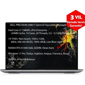 Dell Precision M5480 XCTOP5480EMEA VP 1 Harici GeForce RTX A1000 Intel Core i7 13800H 32 GB Ram 512 GB SSD 14 inç Full HD Windows 11 Pro Oyuncu Laptop