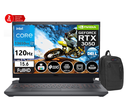 Dell G15 5530 G5530240100519 Harici GeForce RTX 3050 Intel Core i7 13650HX 16 GB DDR5 Ram 512 GB SSD 15.6 inç Full HD Windows 11 Pro Oyuncu Laptop + Zetta Çanta