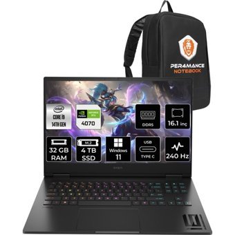 HP Omen 16 9J1L7EAPN400 Harici GeForce RTX 4070 Intel Core i9 14900HX 32 GB Ram 4 TB SSD 16.1 inç QHD Windows 11 Pro Oyuncu Laptop + PER4 Çanta