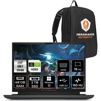 Dell Alienware M18 R1 AWM18I7X80WHP369 Harici GeForce RTX 4060 Intel Core i7 13700HX 48 GB Ram 2 TB SSD 18 inç QHD Windows 11 Pro Oyuncu Laptop + PER4 Çanta