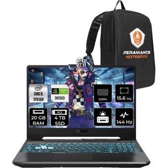 Asus TUF Gaming F15 HN453P320 Harici GeForce RTX 3050 Intel Core i5 11400H 20 GB Ram 4 TB SSD 15.6 inç Full HD FreeDos Oyuncu Laptop + PER4 Çanta