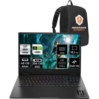 HP Omen 16 9J1L3EAPN326 Harici GeForce RTX 4080 Intel Core i9 14900HX 48 GB Ram 256 GB SSD 16.1 inç QHD FreeDos Oyuncu Laptop + PER4 Çanta