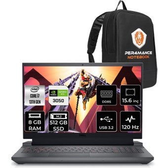 Dell Gaming G15 5530 G55302401005UP32 Harici GeForce RTX 3050 Intel Core i7 13650HX 8 GB Ram 512 GB SSD 15.6 inç Full HD FreeDos Oyuncu Laptop + PER4 Çanta