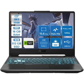 Asus TUF Gaming F15 FX506HF-HN02810 Harici GeForce RTX 2050 Intel Core i5 11400H 16 GB Ram 512 GB SSD 15.6 inç Full HD FreeDos Oyuncu Laptop