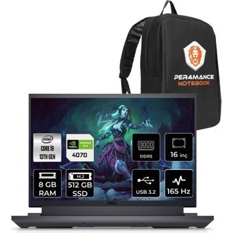 Dell Gaming G16 7630 G76302401024UP32 Harici GeForce RTX 4070 Intel Core i9 13900HX 8 GB Ram 512 GB SSD 16 inç QHD FreeDos Oyuncu Laptop + PER4 Çanta