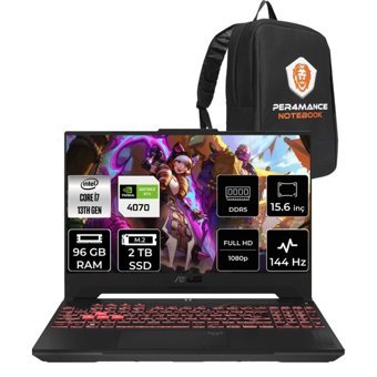 Asus TUF Gaming F15 LP097P339 Harici GeForce RTX 4070 Intel Core i7 13620H 96 GB Ram 2 TB SSD 15.6 inç Full HD FreeDos Oyuncu Laptop + PER4 Çanta