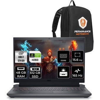 Dell Gaming G15 5530 G155530013UP57 Harici GeForce RTX 4060 Intel Core i7 13650HX 48 GB Ram 512 GB SSD 15.6 inç Full HD FreeDos Oyuncu Laptop + PER4 Çanta