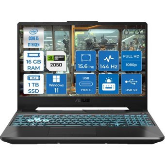 Asus TUF Gaming F15 FX506HF-HN03006 Harici GeForce RTX 2050 Intel Core i5 11400H 16 GB Ram 1 TB SSD 15.6 inç Full HD Windows 11 Pro Oyuncu Laptop