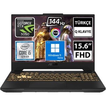 Asus TUF Gaming F15 FX507ZC4-HN081W Harici GeForce RTX 3050 Intel Core i5 12500H 8 GB Ram 512 GB SSD 15.6 inç Full HD Windows 11 Home Oyuncu Laptop