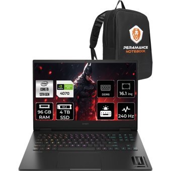 HP Omen 16 WF0007NT 7Q7W3EAPN378 Harici GeForce RTX 4070 Intel Core i9 13900HX 96 GB Ram 4 TB SSD 16.1 inç QHD FreeDos Oyuncu Laptop + PER4 Çanta