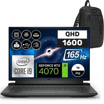 Dell Gaming G16 7630 G167630020WH09 Harici GeForce RTX 4070 Intel Core i9 13900HX 64 GB DDR5 Ram 2 TB SSD 16 inç QHD Windows 11 Home Oyuncu Laptop + Zetta Çanta