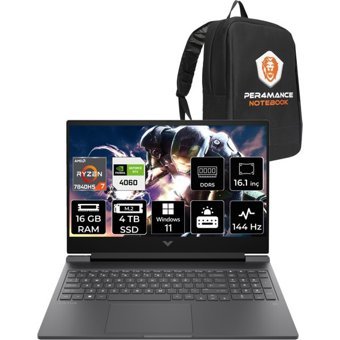 HP Victus 16 892P8EAPN420 Harici GeForce RTX 4060 AMD Ryzen 7 7840HS 16 GB Ram 4 TB SSD 16.1 inç Full HD Windows 11 Pro Oyuncu Laptop + PER4 Çanta