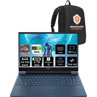 HP Victus 16 7Z4N2EAPN365 Harici GeForce RTX 3050 AMD Ryzen 5 7640HS 40 GB Ram 4 TB SSD 16.1 inç Full HD Windows 11 Home Oyuncu Laptop + PER4 Çanta