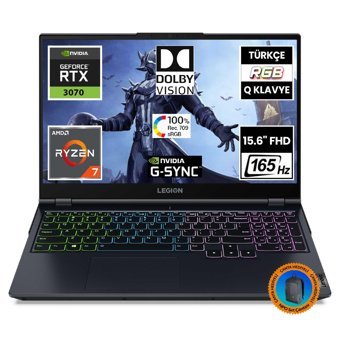 Lenovo Legion 5 82JU00EATX06 CNT007 Harici GeForce RTX 3070 AMD Ryzen 7 5800H 64 GB Ram 2 TB SSD 15.6 inç Full HD FreeDos Oyuncu Laptop