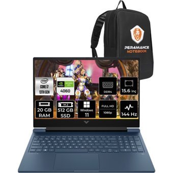 HP Victus 15 8U844EAP417 Harici GeForce RTX 4060 Intel Core i7 13700H 20 GB Ram 512 GB SSD 15.6 inç Full HD Windows 11 Pro Oyuncu Laptop + PER4 Çanta