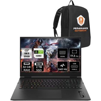 HP Omen 17 7P6D5EAPN322 Harici GeForce RTX 4080 Intel Core i9 13900HX 32 GB Ram 2 TB SSD 17.3 inç QHD FreeDos Oyuncu Laptop + PER4 Çanta