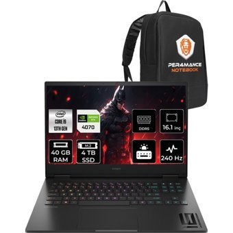 HP Omen 16 WF0015NT 7Q7W7EAPN389 Harici GeForce RTX 4070 Intel Core i9 13900HX 40 GB Ram 4 TB SSD 16.1 inç QHD FreeDos Oyuncu Laptop + PER4 Çanta