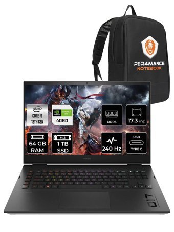 HP Omen 17 CK2005NT 7P6D5EA Harici GeForce RTX 4080 Intel Core i9 13900HX 64 GB Ram 1 TB SSD 17.3 inç QHD FreeDos Oyuncu Laptop + PER4 Çanta