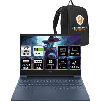 HP Victus 16 9J260EAPN400 Harici GeForce RTX 4060 Intel Core i5 14500HX 32 GB Ram 4 TB SSD 16.1 inç Full HD Windows 11 Pro Oyuncu Laptop + PER4 Çanta