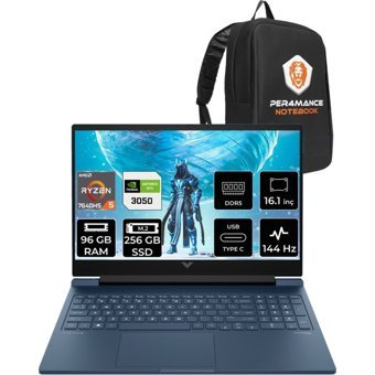 HP Victus 16 7Z4N2EAPN336 Harici GeForce RTX 3050 AMD Ryzen 5 7640HS 96 GB Ram 256 GB SSD 16.1 inç Full HD FreeDos Oyuncu Laptop + PER4 Çanta