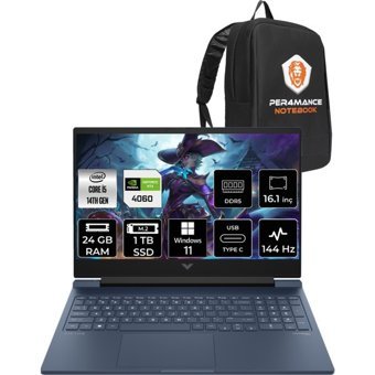 HP Victus 16 9J260EAPN393 Harici GeForce RTX 4060 Intel Core i5 14500HX 24 GB Ram 1 TB SSD 16.1 inç Full HD Windows 11 Pro Oyuncu Laptop + PER4 Çanta