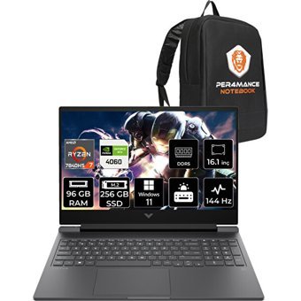 HP Victus 16 892P8EAPN403 Harici GeForce RTX 4060 AMD Ryzen 7 7840HS 96 GB Ram 256 GB SSD 16.1 inç Full HD Windows 11 Home Oyuncu Laptop + PER4 Çanta