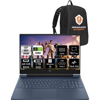 HP Victus 16 9J235EAPN403 Harici GeForce RTX 4060 Intel Core i7 14700HX 40 GB Ram 1 TB SSD 16.1 inç Full HD Windows 11 Pro Oyuncu Laptop + PER4 Çanta