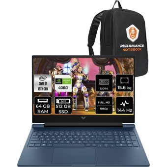 HP Victus 15 8U844EAP347 Harici GeForce RTX 4060 Intel Core i7 13700H 64 GB Ram 512 GB SSD 15.6 inç Full HD FreeDos Oyuncu Laptop + PER4 Çanta