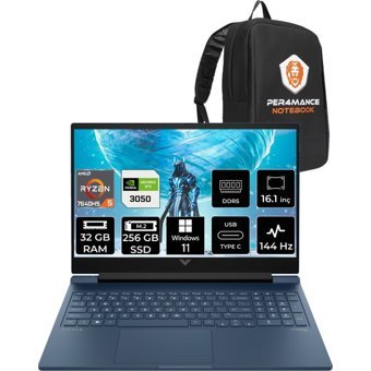 HP Victus 16 7Z4N2EAPN396 Harici GeForce RTX 3050 AMD Ryzen 5 7640HS 32 GB Ram 256 GB SSD 16.1 inç Full HD Windows 11 Pro Oyuncu Laptop + PER4 Çanta