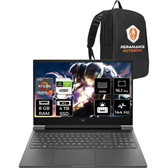 HP Victus 16 892P8EAPN317 Harici GeForce RTX 4060 AMD Ryzen 7 7840HS 8 GB Ram 2 TB SSD 16.1 inç Full HD FreeDos Oyuncu Laptop + PER4 Çanta