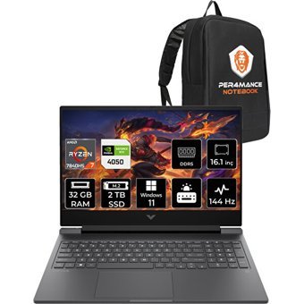 HP Victus 16 892P9EAPN420 Harici GeForce RTX 4050 AMD Ryzen 7 7840HS 32 GB Ram 2 TB SSD 16.1 inç Full HD Windows 11 Pro Oyuncu Laptop + PER4 Çanta