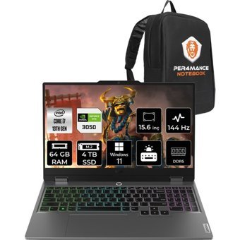 Lenovo LOQ 83DV00G5TRP415 Harici GeForce RTX 3050 Intel Core i7 13650HX 64 GB Ram 4 TB SSD 15.6 inç Full HD Windows 11 Pro Oyuncu Laptop + PER4 Çanta