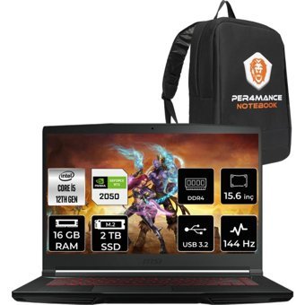 MSI Thin GF63 12UCX427XTRP314 Harici GeForce RTX 2050 Intel Core i5 12450H 16 GB Ram 2 TB SSD 15.6 inç Full HD FreeDos Oyuncu Laptop + PER4 Çanta