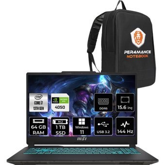 MSI Cyborg 15 A13VE897XTRP413 Harici GeForce RTX 4050 Intel Core i7 13620H 64 GB Ram 1 TB SSD 15.6 inç Full HD Windows 11 Pro Oyuncu Laptop + PER4 Çanta