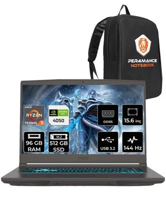 MSI Thin A15 B7VE-076XTR Harici GeForce RTX 4050 AMD Ryzen 5 7535HS 96 GB Ram 512 GB SSD 15.6 inç Full HD FreeDos Oyuncu Laptop + PER4 Çanta