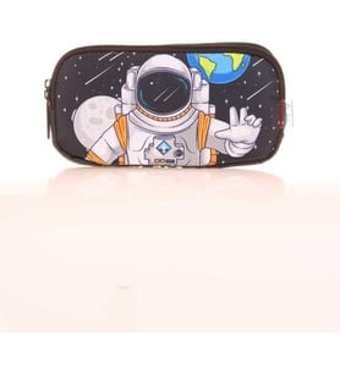 Kaukko Kids Astronaut L8174 Çok Renkli Baskılı Bez Bölmeli 3 Gözlü Oval Cüzdan Kalemlik