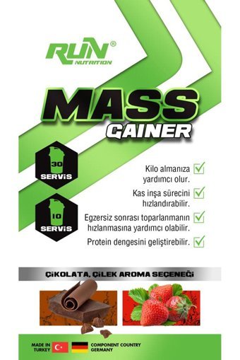 Run Nutrition Çikolata Aromalı 50 Servis Kilo Aldırıcı Gainer 5000 gr Toz + Shaker + Tek Kullanımlık Protein Tozu 2 Adet