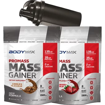 Body Maxx Kurabiye - Çilek Aromalı 16 Servis Kilo Aldırıcı Gainer 2x1500 gr Toz