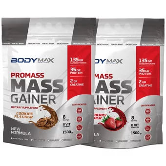 Body Maxx Kurabiye - Çilek Aromalı 16 Servis Kilo Aldırıcı Gainer 2x1500 gr Toz