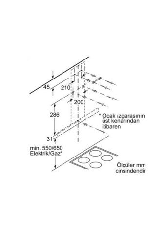 Siemens LC67BHM50 60 cm Metal Yüzey Bacalı-Bacasız Duvar Tipi Davlumbaz Gri